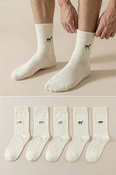 Trendyol Collection Опаковка от 5 бродирани памучни чорапи Ecru Unisex-Дълги ...