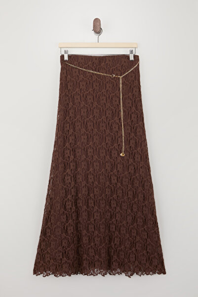 Trendyol Collection Dunkelbrauner A-Linien-/Glockenförmiger Rock mit Gürtel, ...