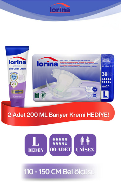 LORİNA Bel Bantlı L 30’lu 2 Paket 60 Adet - 200 ML Bariyer Kremi Hediyeli