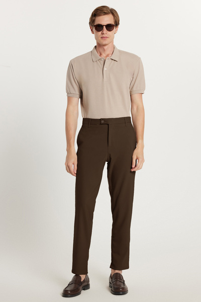 Tudors Ανδρικό καφέ παντελόνι με λεπτή εφαρμογή, ελαστική πλαϊνή τσέπη, καφέ ...