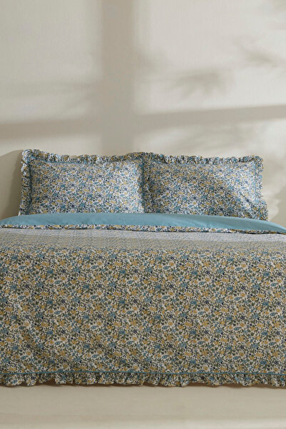 Karaca Home Minay 52 Thread Count 100% Cotton Double Duvet Cover Set Blue