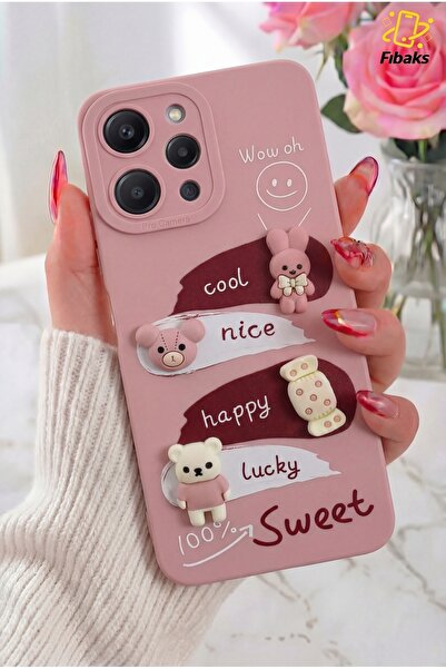 Fibaks Redmi 12 Kılıf Tasarımlı Desenli Kamera Korumalı Tavşan Pembe Yumuşak ...