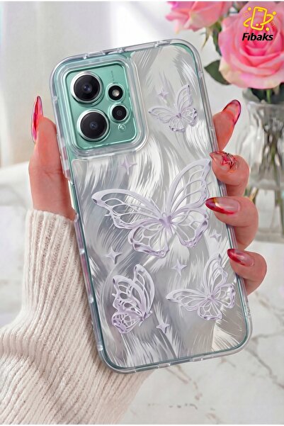 Fibaks Redmi Note 12 Kılıf Sök Tak Kamera Korumalı Parlak Hologramlı Kelebek ...
