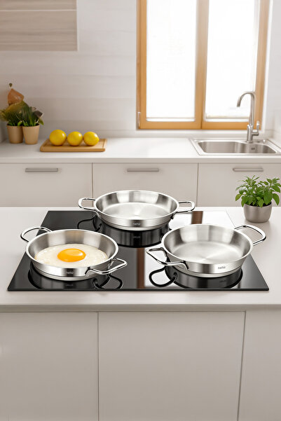 Nehir Silver Çelik 3 Parça İtalyan Omlet Sahan Seti (16-18-20 cm)