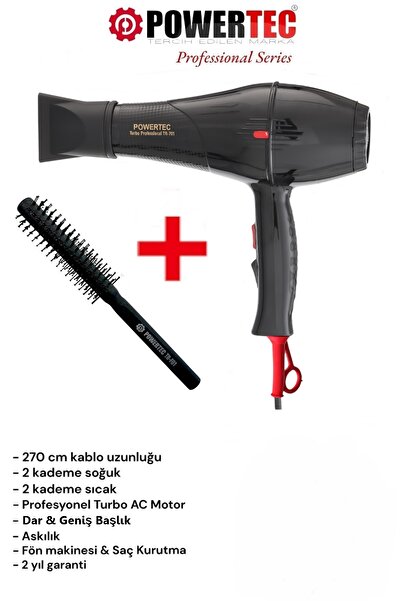 POWERTEC TR-701 Profesyonel Fön Makinesi + Profesyonel Berber Fön Fırçası