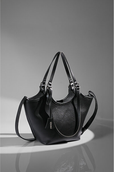 Rimense Kadın Siyah Astarlı Fermuarlı El ve Omuz Çantası