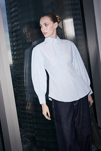 Trendyol Modest Light Blue Fitted Terrycotton Plain Woven Waist Detail Hijab ...