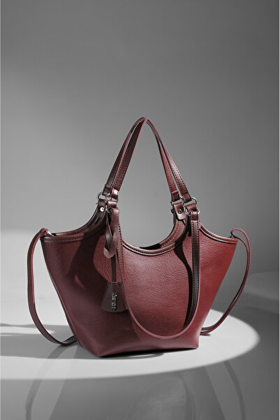 Rimense حقيبة يد وكتف نسائية مبطنة باللون العنابي مع سحاب