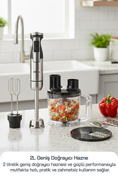 Sinbo SHB-7531 Çok Fonksiyonlu El Blender Seti | Doğrayıcı, Çırpıcı ve Rende Aparatlı