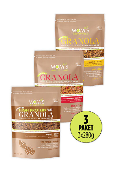 Mom's Natural Foods 3'LÜ GRANOLA MUZ-CEVİZ 280 G / ÇİLEK-CHIA 280 G / YER FIS...