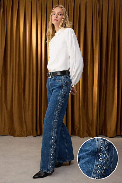 Trendyol Collection Colecție specială Blugi largi cu talie înaltă, cu detaliu...