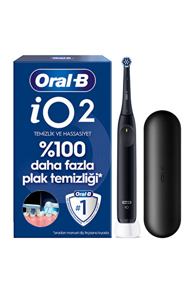Oral-B iO2 Siyah Şarjlı/Elektrikli Diş Fırçası, 1 Fırça Başlığı + Seyahat Kabı