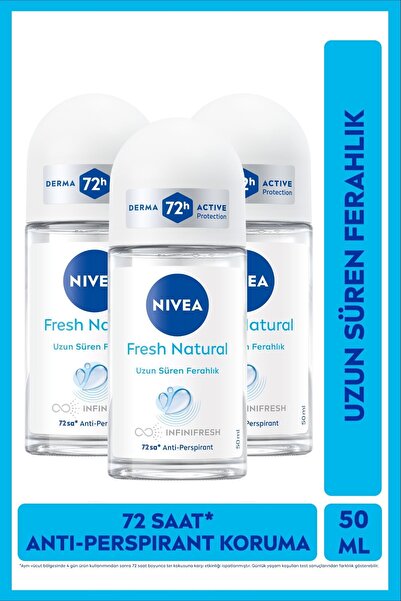 NIVEA Kadın Roll-on Deodorant Fresh Natural 50ml, 72 Saat Anti-Perspirant Ter...