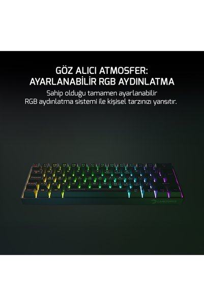 GamePower Lyra RGB 60M 62Tuş Siyah Mekanik Kablolu Blue Switch Klavye - 3 Yıl Garantili