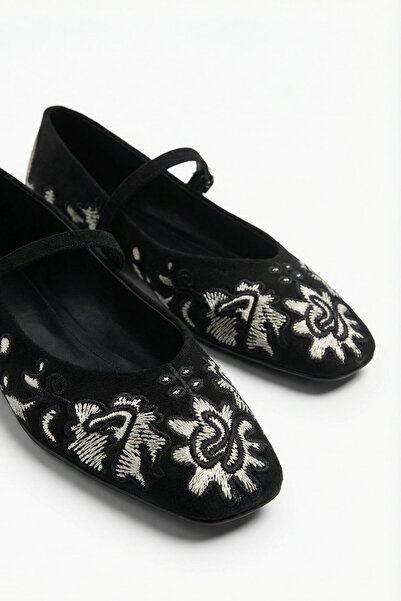 SOHO حذاء باليرينا نسائي من جلد الغزال الأسود 21327