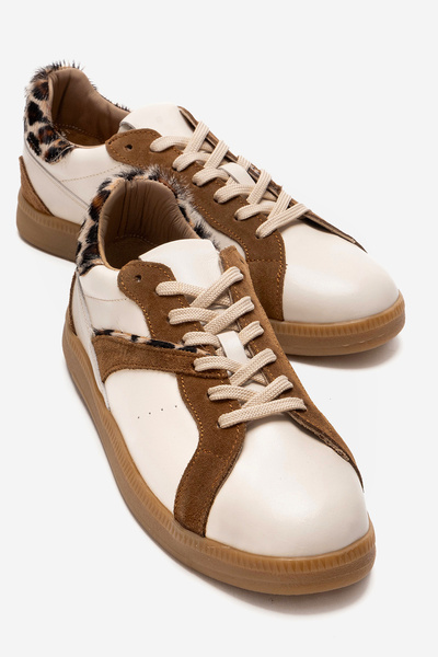 LuviShoes Taren Beige Genuine Leather Pearl Buckle Women's Casual Sports Shoes