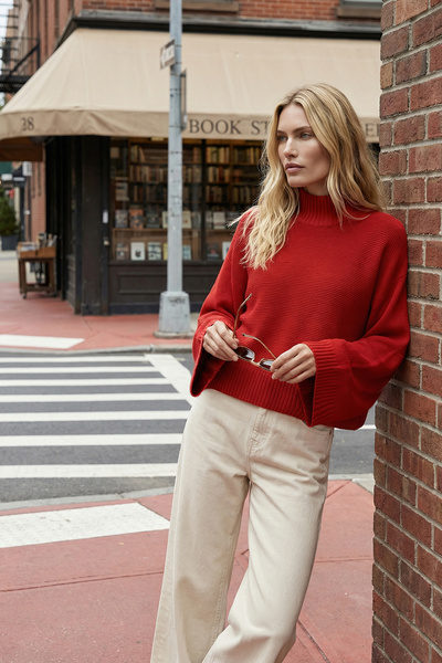 Trendyol Collection Pulover roșu cu mâneci spaniole cu croială largă TWOAW23K...