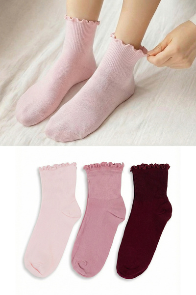 Trendyol Collection Rosa-Mehrfarbiges 3er-Pack gestrickte Socken aus Baumwoll...