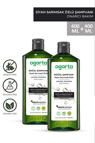 Agarta قطعتين شامبو طبيعي مضاد لتساقط الشعر بالثوم الأسود بدون ملح 400 مل