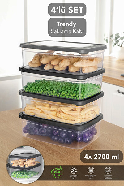 Meleni Home 4 Adet Dikdörtgen Erzak Saklama Kabı - Mikrodalgaya Uygun Düzenle...