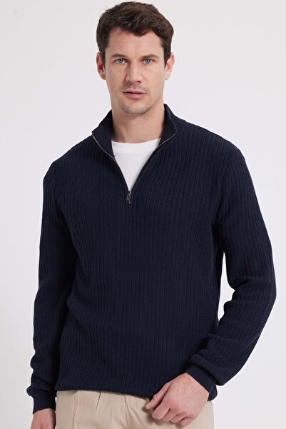 Tudors Pulover pentru bărbați, slim fit, cu guler în picioare, cu fermoar, cu...