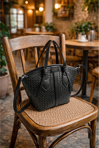 Rimense Geantă de mână și de umăr căptușită cu fermoar neagră pentru femei