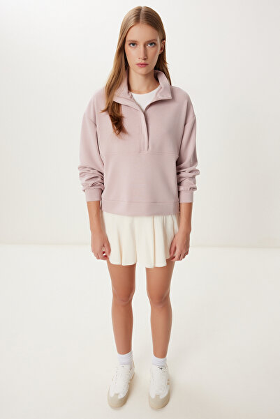 Happiness İstanbul Kadın Gül Kurusu Fermuarlı Modal Sweatshirt UB00440