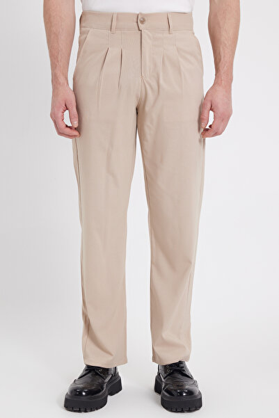 Tudors بنطلون رجالي ذو قصة عادية وقصة كلاسيكية وخصر عادي وساق واسعة بلون الحجر
