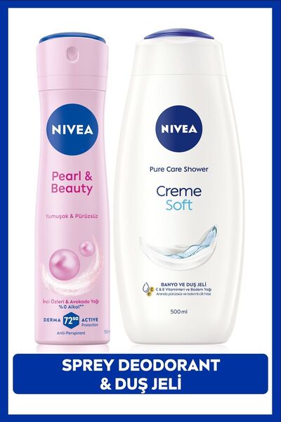 NIVEA Creme Soft Duş Jeli 500ml ve Kadın Sprey Deodorant Pearl&Beauty 150ml,7...