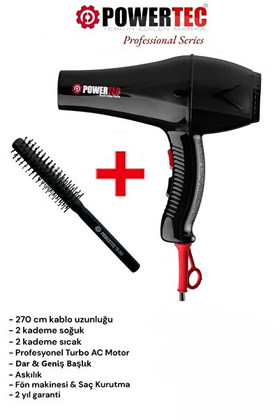 POWERTEC TR-901 Turbo Profesyonel Fön Makinası + Berber Fön Fırçası