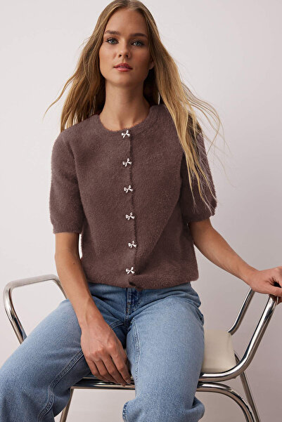 Trendyol Collection Cardigan cu textura moale, cu detaliu de nasturi maronii ...