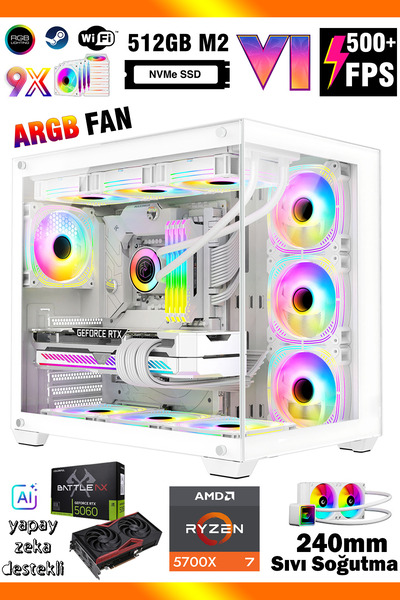 Zeiron Mirage X32 Pro White Ryzen 7 5700X 32GB 512GB SSD RTX5060 Sıvı Soğutma...