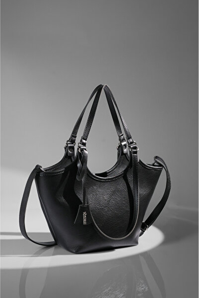 Rimense حقيبة يد وكتف نسائية سوداء مبطنة بسحاب