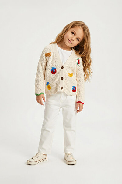 TRENDYOLKIDS Ecru Embroidered Knitted Bottom - Top Set Tkdaw26Au00080