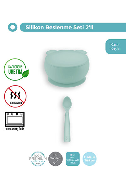 OiOi 2'li Set Kapaklı Kase, River Green, Nam Nam Kaşık River Green