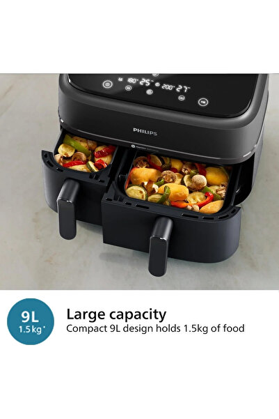 Philips Dual Basket Airfryer 9L Aile Boyu Kapasite, Rapid Air Plus Teknolojis...