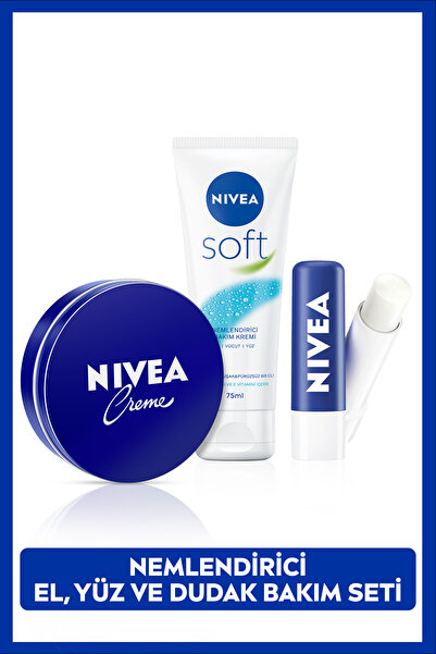 NIVEA Nemlendirici Creme 75ml, Soft Bakım Kremi 75ml ve Besleyici Renksiz Dud...