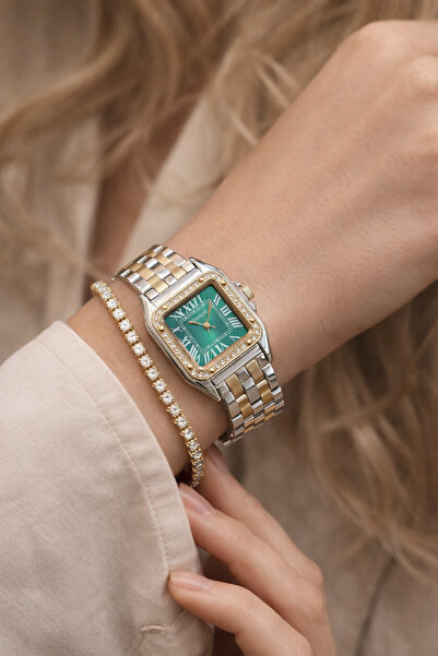 Homies ساعة يد مستطيلة مرصعة بالأحجار مع هدية