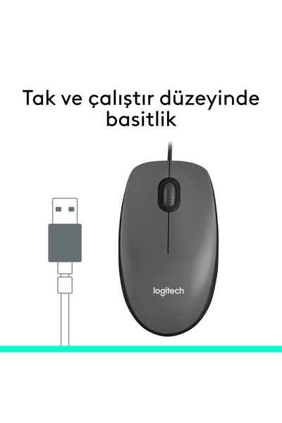 logitech M100 USB Kablolu 1000 DPI Mouse, Siyah 910-006652