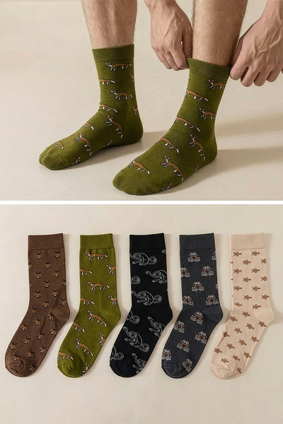 Trendyol Collection Многоцветни унисекс 5 пакета памучни шарени чорапи - дълг...