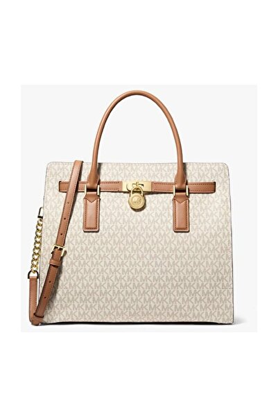 Michael Kors Women's Borsa a Mano Monogram Patterned Bag - Cream/Coffee