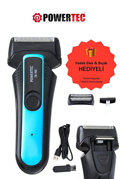 POWERTEC TR-150 Profesyonel Şarjlı Günlük Sakal Tıraş Makinesi Sinekkaydı Tır...