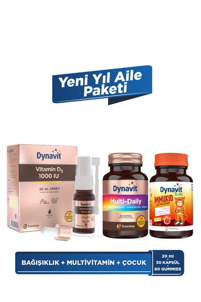 Dynavit MultiDaily + Immukid + Vitamin D3 1000 IU (25mcg) – Yeni Yıl Aile Paketi