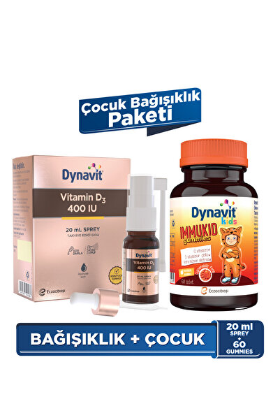 Dynavit Vitamin D3 400 IU 20 mL Sprey & Kids Immukid Gummies 60 Çiğnenebilir ...