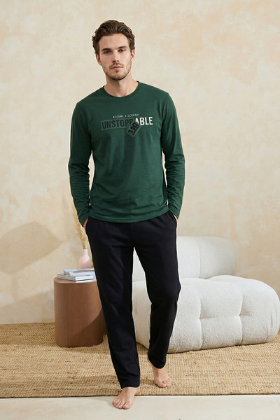 Trendyol Collection Green Regular Fit Printed Knitted Pajamas Set Tmnaw26Pt00081