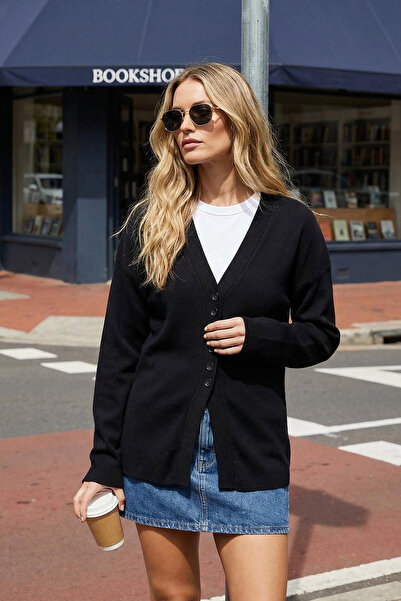 Trendyol Collection Cardigan din tricot din fire premium cu aspect mercerizat...