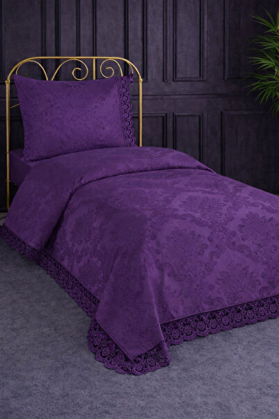 Çeyiz Diyarı Plum French Lace Kure Cuvertură de pat single