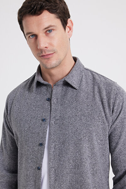 Tudors Erkek Slim Fit Dar Kesim Uzun Kollu Düz Kışlık Oduncu Gömlek