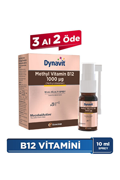 Dynavit Vitamin B12 1000mcg 10mL Dilaltı Sprey- Aile Boyu B12 Vitamini - Meth...