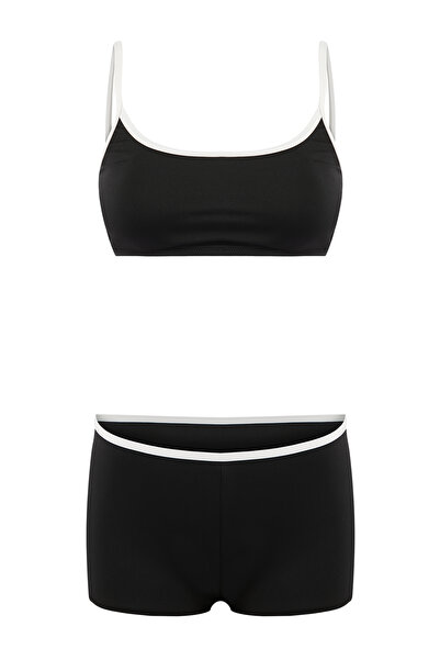 Trendyol Collection Black Bralette Covered Color Block Regular Waist Shorts B...